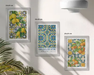 Citronové květy a pomeranče v italském stylu sada tří obrazů