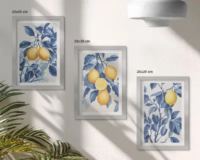 Vícedílný obraz v rámu citrony na větvích s modrými listy