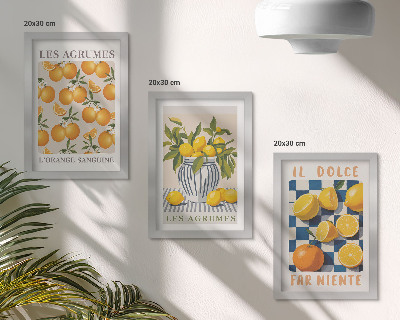 Vícedílný obraz v rámu Retro citrusové ovoce se žlutými akcenty