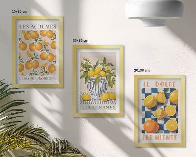 Vícedílný obraz v rámu Retro citrusové ovoce se žlutými akcenty