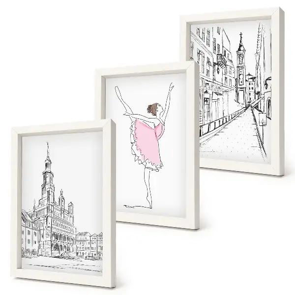 Sada tří obrazů stylové baletky a architektura