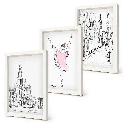 Sada tří obrazů stylové baletky a architektura