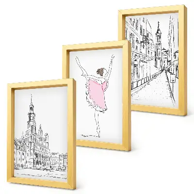 Sada tří obrazů stylové baletky a architektura