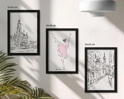Sada tří obrazů stylové baletky a architektura