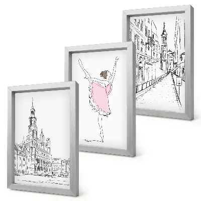 Sada tří obrazů stylové baletky a architektura