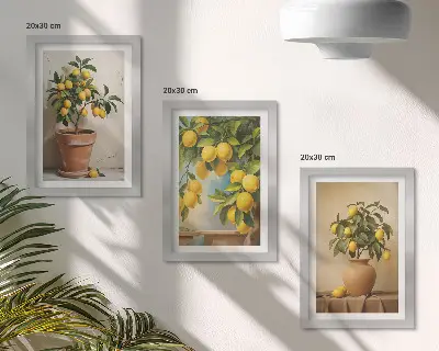 Citroníky v květináčích a vázách sada tří obrazů