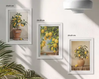 Citroníky v květináčích a vázách sada tří obrazů
