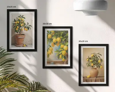Citroníky v květináčích a vázách sada tří obrazů