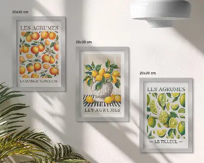 Vícedílný obraz v rámu citrusové plody v různých barevných a svěžích verzích