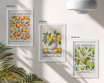 Vícedílný obraz v rámu citrusové plody v různých barevných a svěžích verzích