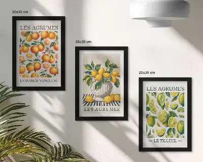 Vícedílný obraz v rámu citrusové plody v různých barevných a svěžích verzích