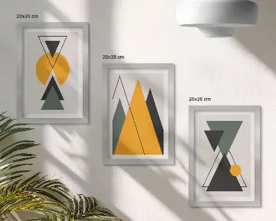 Obraz s abstraktními geometrickými tvary vícedílné provedení v rámu