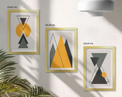 Obraz s abstraktními geometrickými tvary vícedílné provedení v rámu