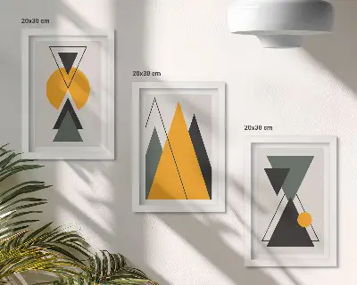Obraz s abstraktními geometrickými tvary vícedílné provedení v rámu