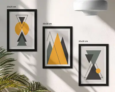 Obraz s abstraktními geometrickými tvary vícedílné provedení v rámu