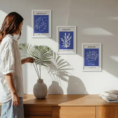 Sada tří obrazů stylové modré plakáty od Henriho Matisse