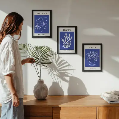 Sada tří obrazů stylové modré plakáty od Henriho Matisse