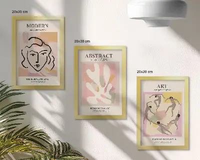 Sada obrazů na zeď stylové portréty a abstraktní tvary v pastelových barvách