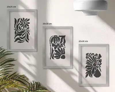 Sada tří obrazů abstraktní rostlinné vzory v odstínech černé