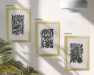 Sada tří obrazů abstraktní rostlinné vzory v odstínech černé