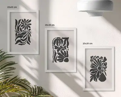 Sada tří obrazů abstraktní rostlinné vzory v odstínech černé