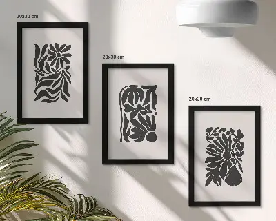 Sada tří obrazů abstraktní rostlinné vzory v odstínech černé