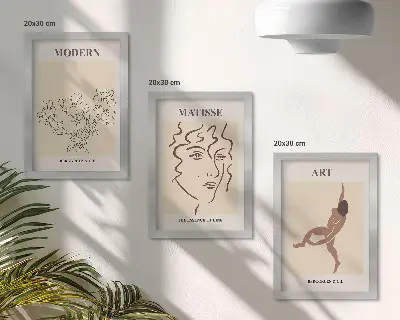 Sada obrazů na zeď stylová grafika s květinami, obličeji a lidskými postavami