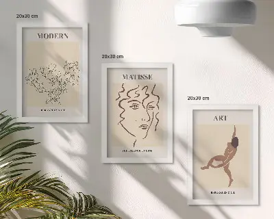 Sada obrazů na zeď stylová grafika s květinami, obličeji a lidskými postavami