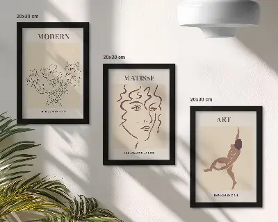 Sada obrazů na zeď stylová grafika s květinami, obličeji a lidskými postavami