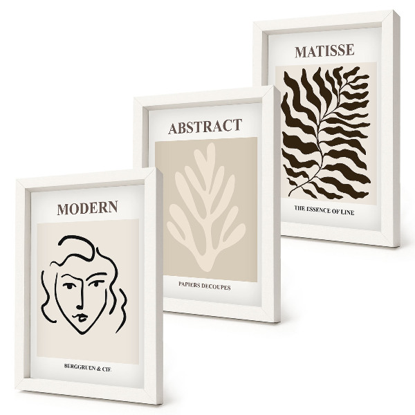 Sada tří obrazů Ilustrace tváří a listů grafického umění Henriho Matisse