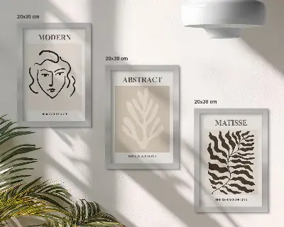 Sada tří obrazů ilustrace tváří a listů ve stylu Henriho Matisse