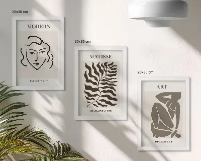 Vícedílný obraz v rámu stylová grafika s čarami a číslicemi v neutrálních barvách