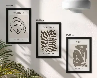Vícedílný obraz v rámu stylová grafika s čarami a číslicemi v neutrálních barvách
