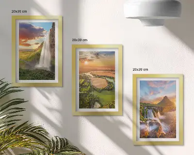 Sada obrazů na zeď s motivem vodopádů, horské krajiny a řek při západu slunce