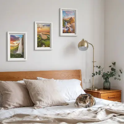 Sada obrazů na zeď s motivem vodopádů, horské krajiny a řek při západu slunce