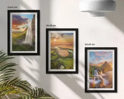 Sada obrazů na zeď s motivem vodopádů, horské krajiny a řek při západu slunce