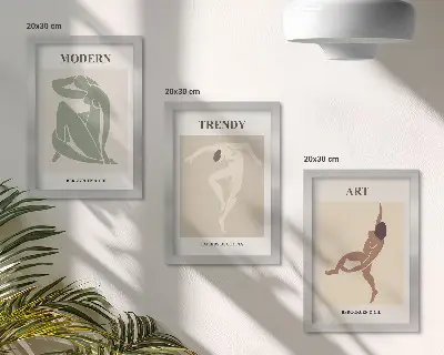Sada tří obrazů stylové postavy v minimalistických odstínech