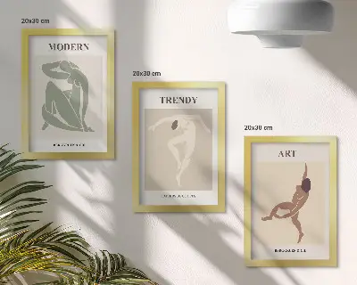 Sada tří obrazů stylové postavy v minimalistických odstínech