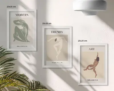 Sada tří obrazů stylové postavy v minimalistických odstínech