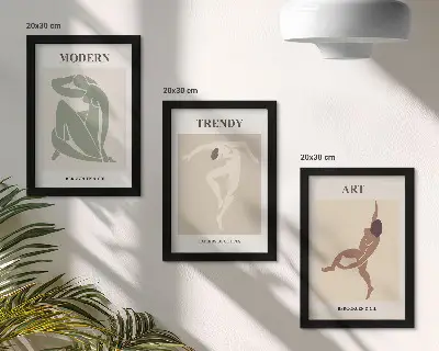 Sada tří obrazů stylové postavy v minimalistických odstínech