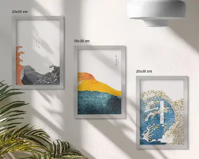 Vícedílný obraz v rámu vlny v japonském grafickém stylu