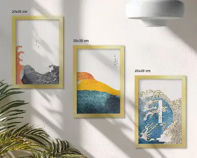 Vícedílný obraz v rámu vlny v japonském grafickém stylu