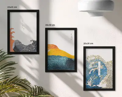 Vícedílný obraz v rámu vlny v japonském grafickém stylu
