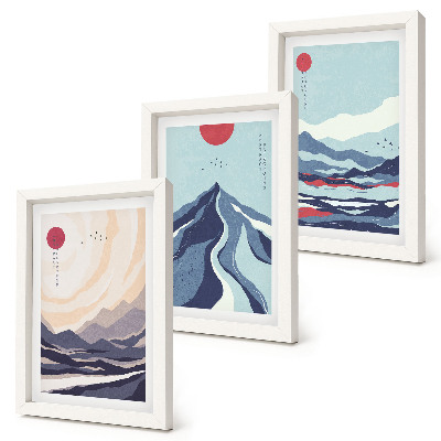 Sada obrazů na zeď Abstraktní horské krajiny v japonském stylu
