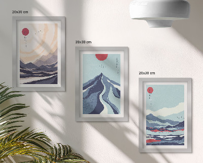 Sada obrazů na zeď Abstraktní horské krajiny v japonském stylu