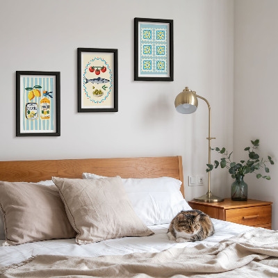 Sada tří obrazů Ilustrace kuchyně ve středomořském stylu