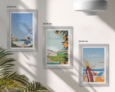 Sada tří obrazů Výhledy na dovolenou z Amalfi, Positana a Capri