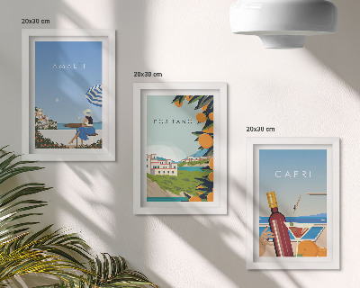 Sada tří obrazů Výhledy na dovolenou z Amalfi, Positana a Capri