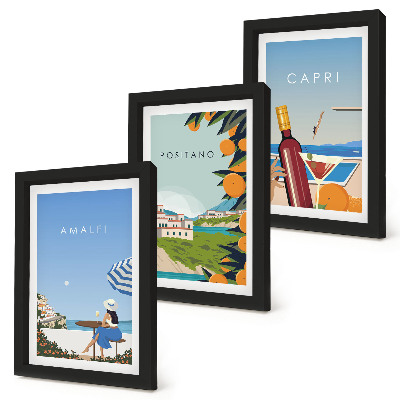 Sada tří obrazů Výhledy na dovolenou z Amalfi, Positana a Capri