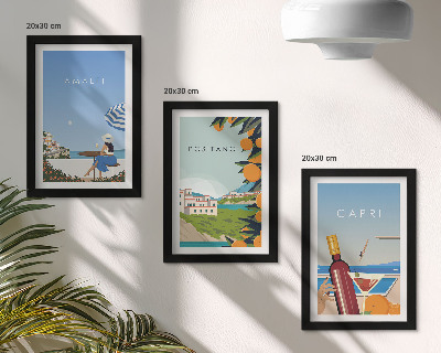 Sada tří obrazů Výhledy na dovolenou z Amalfi, Positana a Capri